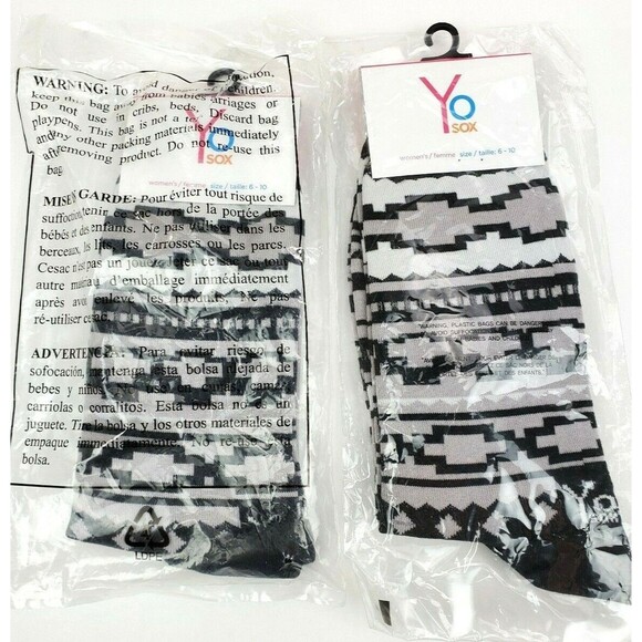2 Pack Yo Sox Graphic Print Womens Crew Socks Geometric Design Size 6-10 - Picture 1 of 3